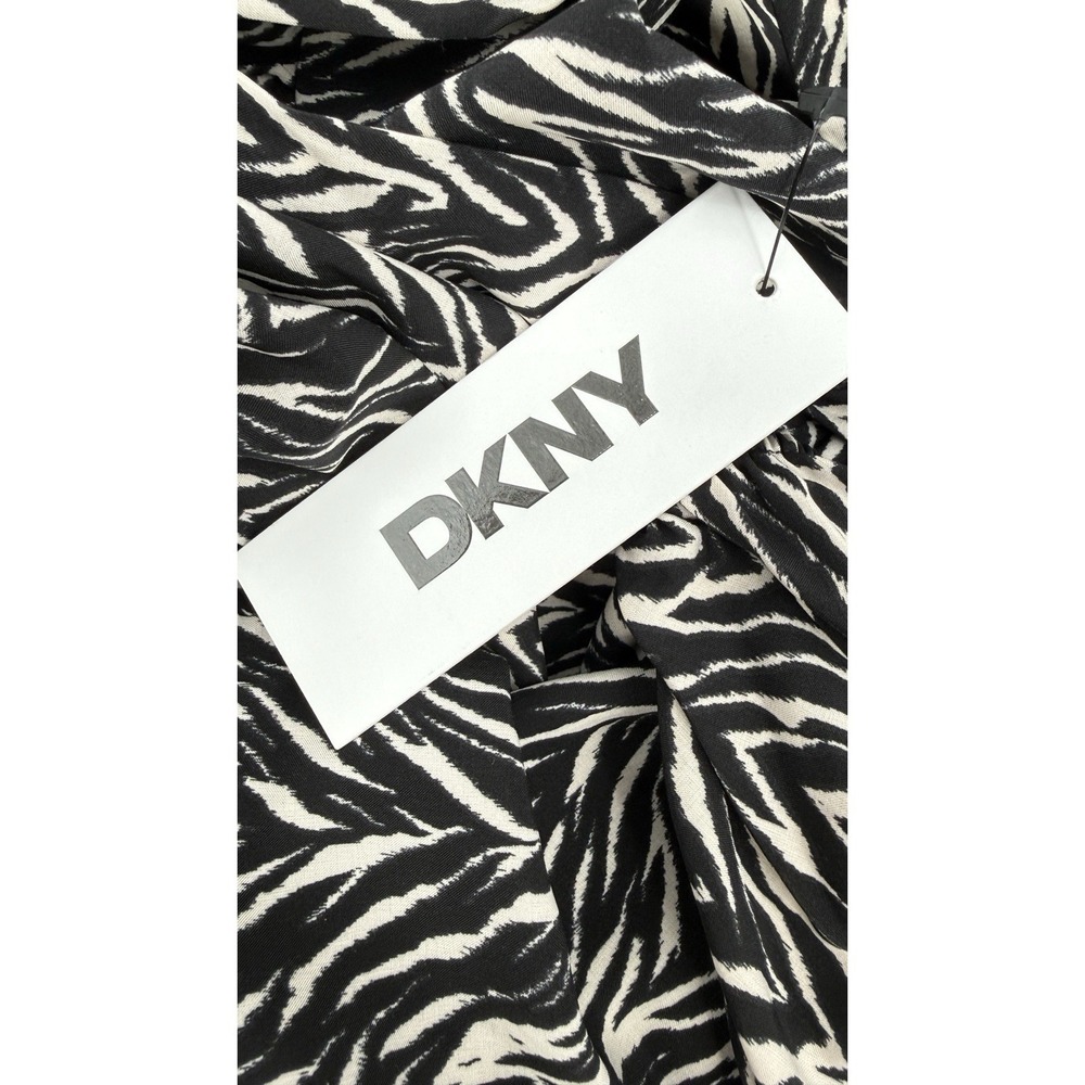 DKNY Zebra Print Midi Dress 6P Petite NWT Belted Black Ivory 3/4 Sleeve Stretch - Picture 6 of 11
